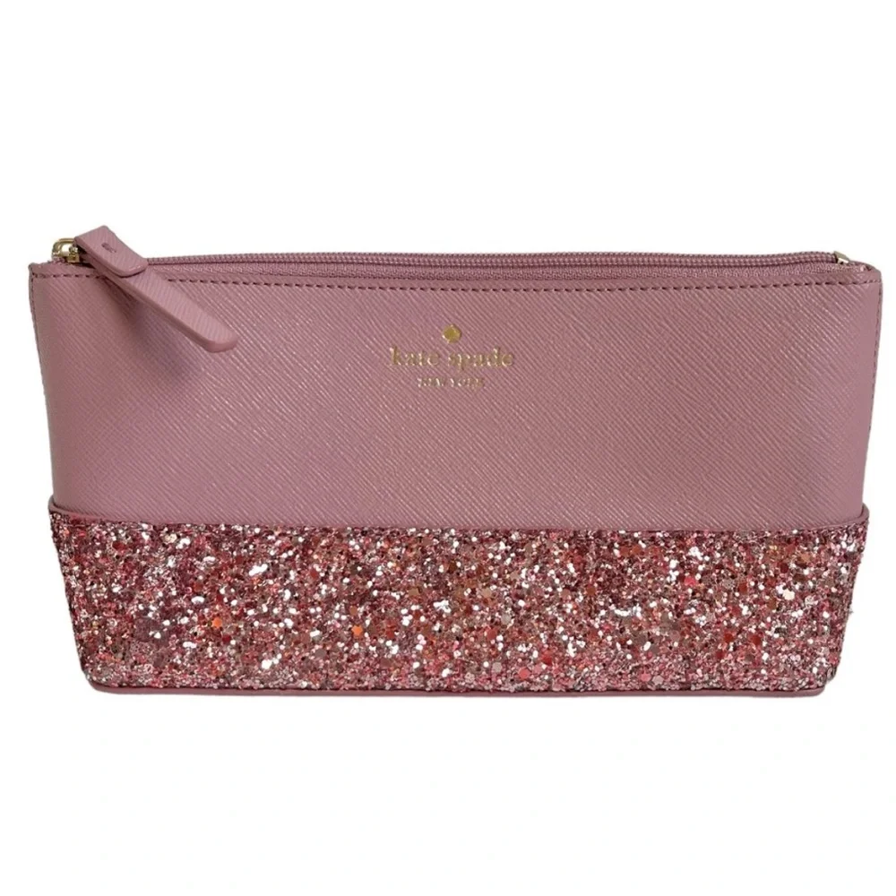 Kate Spade Greta Court Shiloh Glitter Cosmetic Travel Makeup Bag Pink - Picture 1 of 14